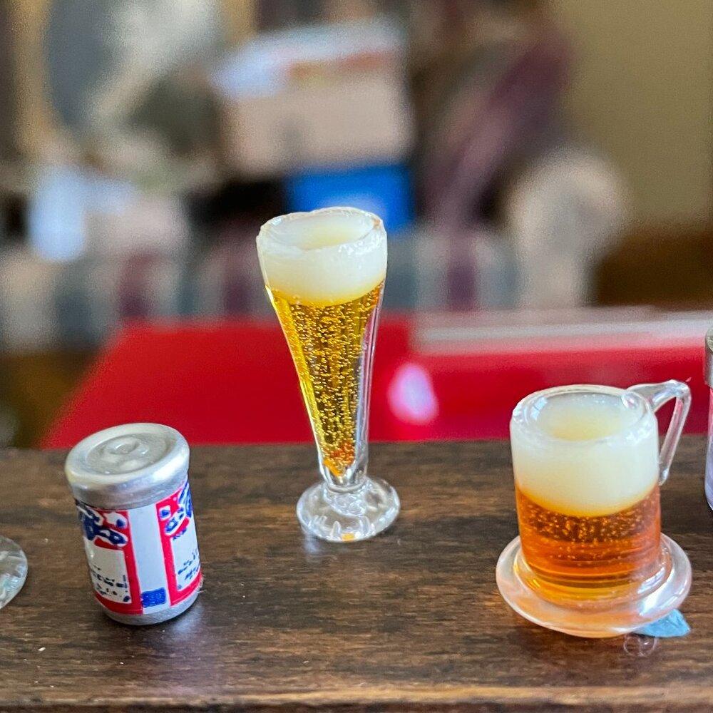 Vintage Miniature Dollhouse Drinks - 3 Beers & 1 Cocktail